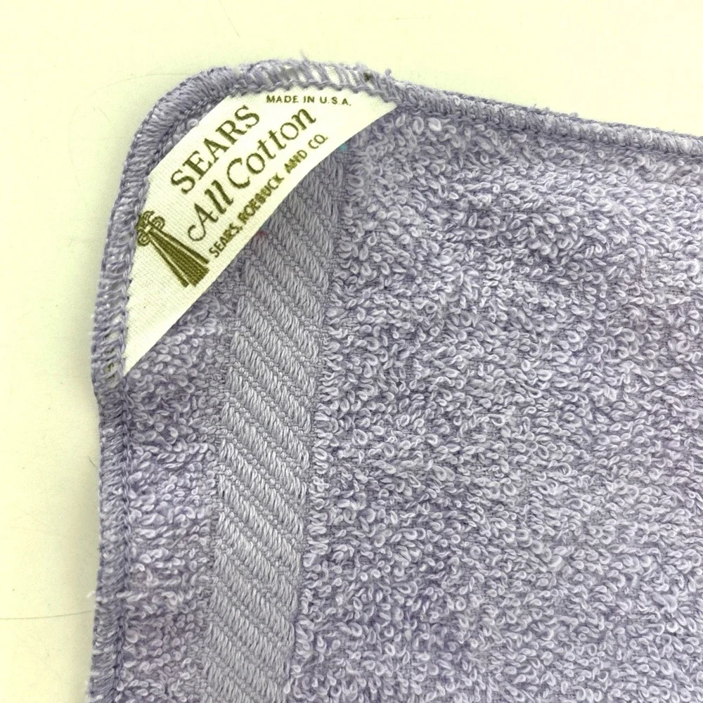 Vintage Sears Grape Sherbet Bath Towel & 2 Wash Cloth Lot‎ All Cotton 60s MCM